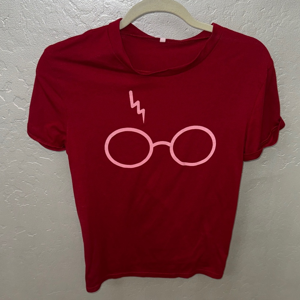 Red T-Shirt with Harry Potter Glasses Graphic